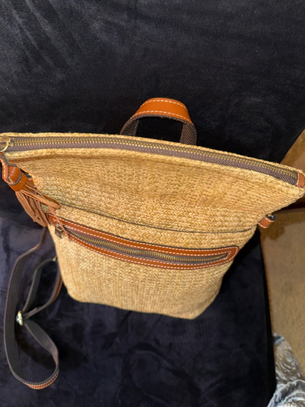 Patricia Nash Woven Straw Converter Backpack to Crossbody Bag Leather Trim - Picture 9 of 15